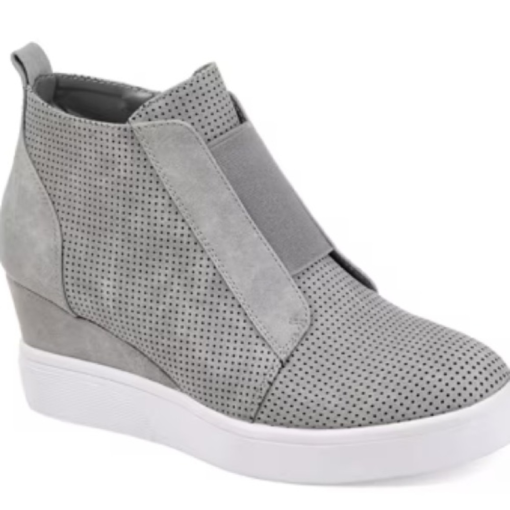 Journee Collection Gray Wedge Sneakers with Elastic Panels